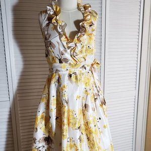 Floral-Print Ruffled-Neck Dress